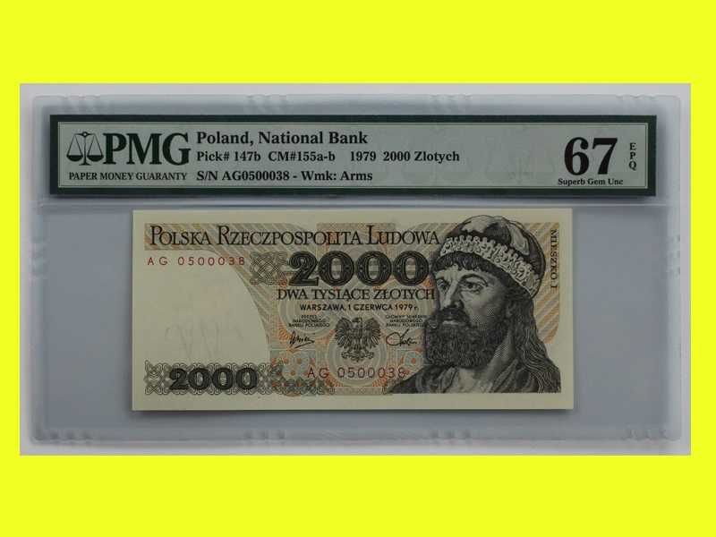 Mieszko I 2000 zł 1979 banknot grading PMG 67 seria AG