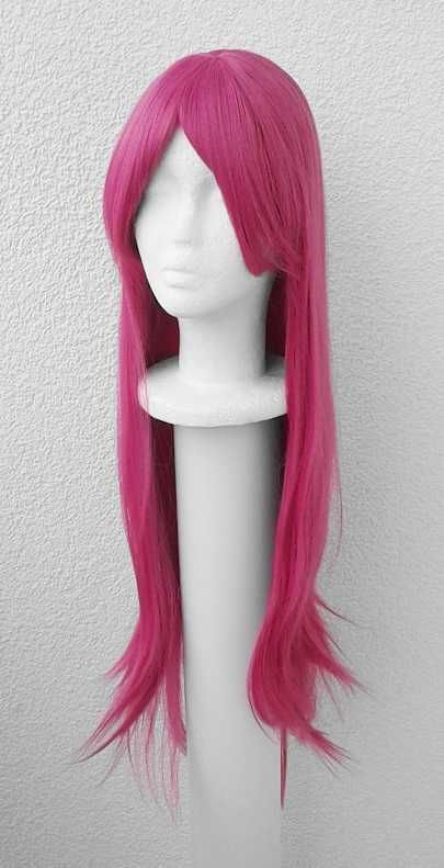 Magenta różowa długa prosta peruka z grzywką cosplay Vi Arcane LoL