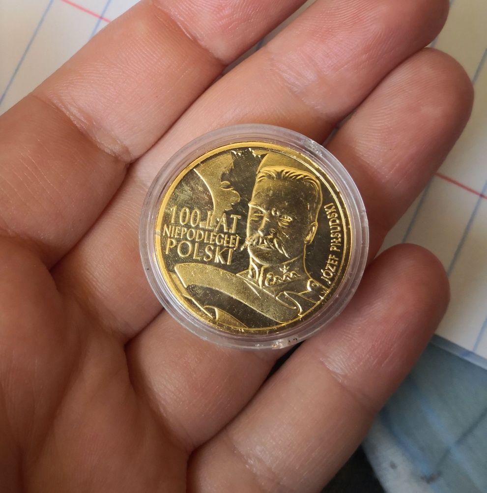 Stara moneta kolekcjonerska sto lat niepodległej polski Józef Piłsudsk