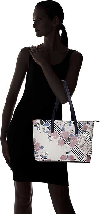 DE1 Damska Torebka Do Ręki Shopper Kwiaty Vintage Pojemna Usztywniana