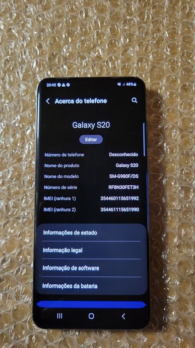 Samsung S20 5G 128GB "Cinzento Cósmico"