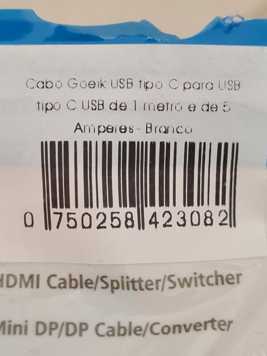 Cabo usb novo tipo c