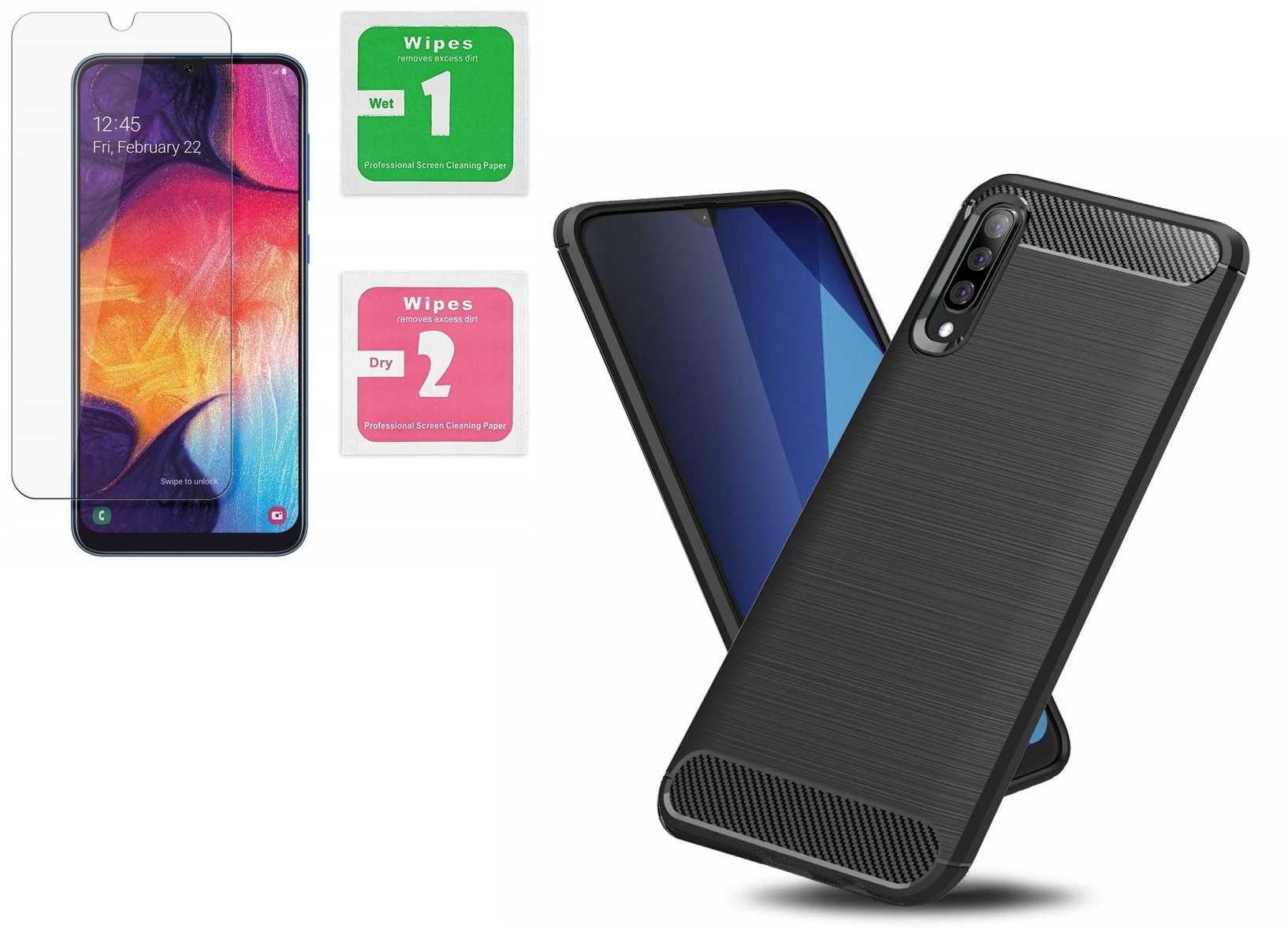 Etui Carbon do Samsung Galaxy A50 + Szkło Hartowane