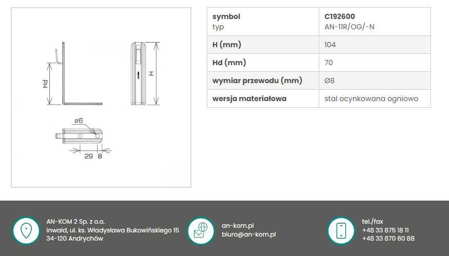 AN-KOM UCHWYTY NA Blachę PAPE GONT kątowy prosty  AN-11R/OG/-N