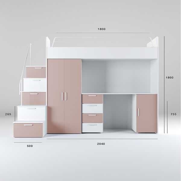 Łóżko piętrowe Raj 4 z biurkiem / meblościanka