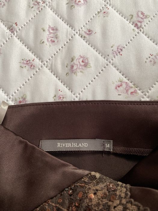 Brązowy top gorsetowy bez ramiączek L 40 river island cekiny y2k