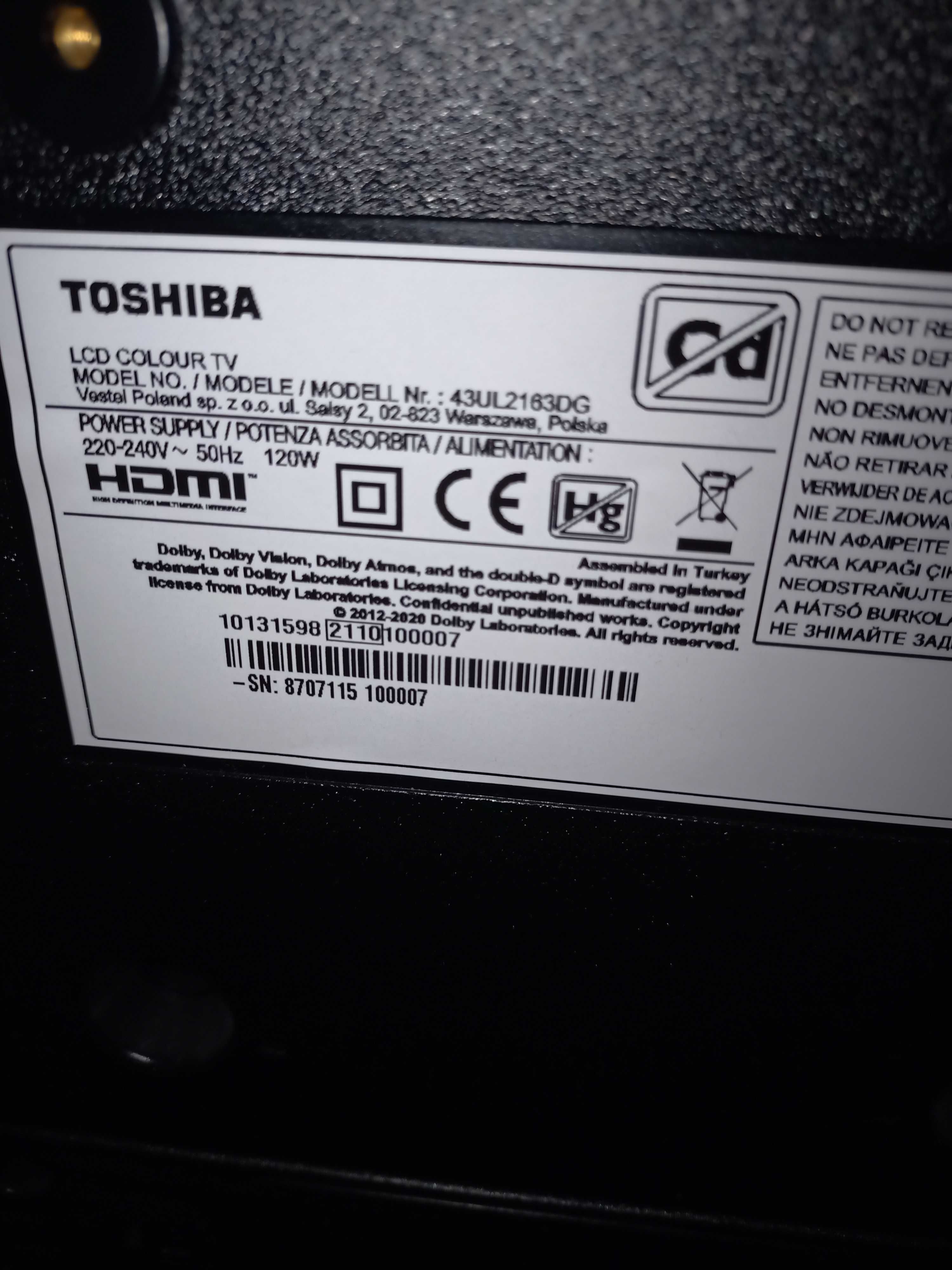 Telewizor Toshiba UHD 4K 43cale używany w bardzo dobrym