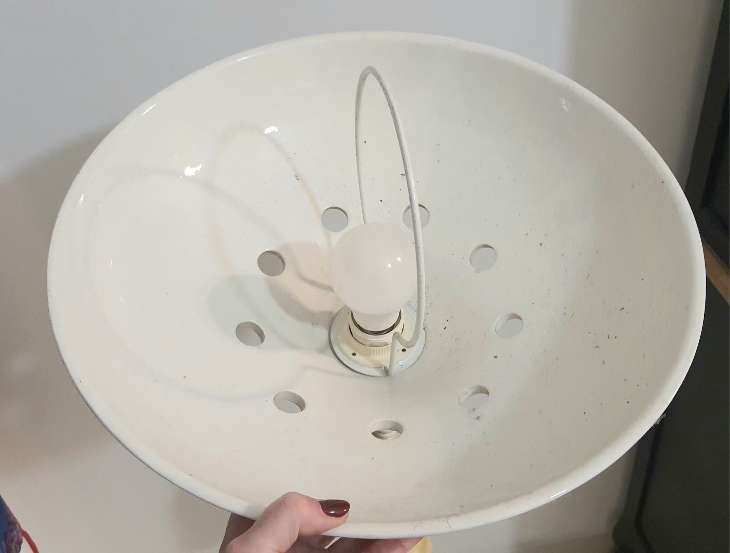 Lampa wisząca, sufitowa, ceramiczna, kwiatowy wzór, biało-niebieska