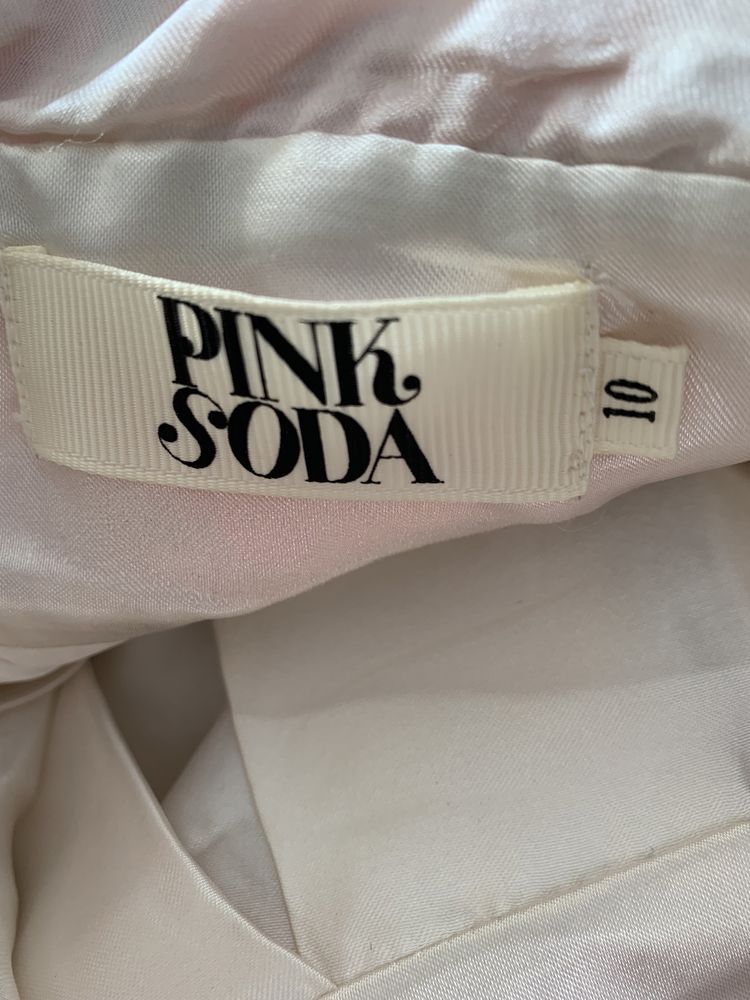 Pink soda sukienka imprezowa kwiaty mieniaca sie zloto roz.38