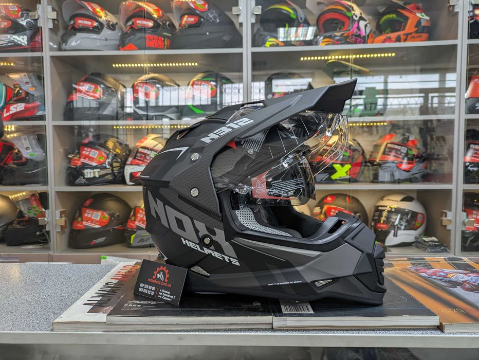 Мотард ендуро мото шолом з візором NOX N312 Vapor Matt Khaki Orange