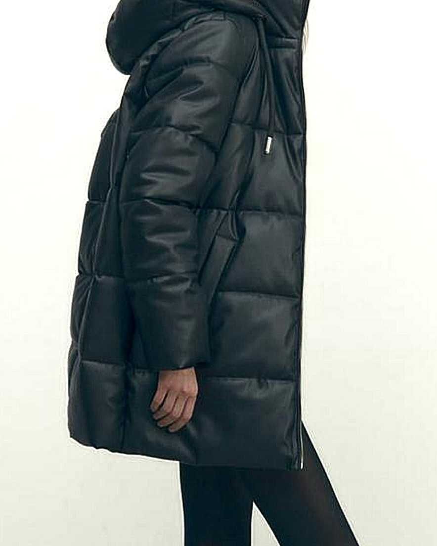 M-L Zara Куртка пуффер оверсайз из экокожи зимняя демисезонная
