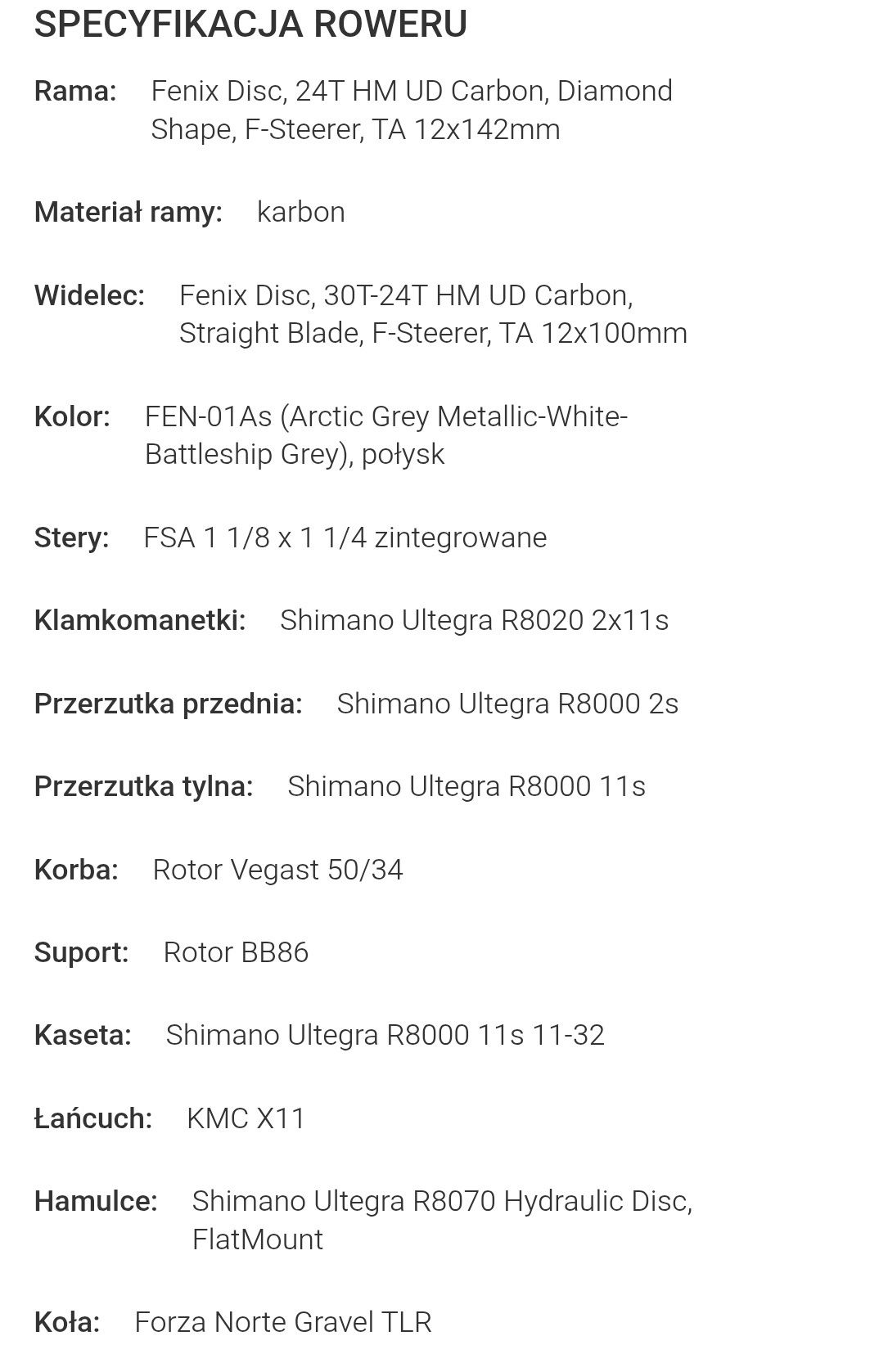 Rower szosowy Ridley Fenix r. S 2024 Ultegra