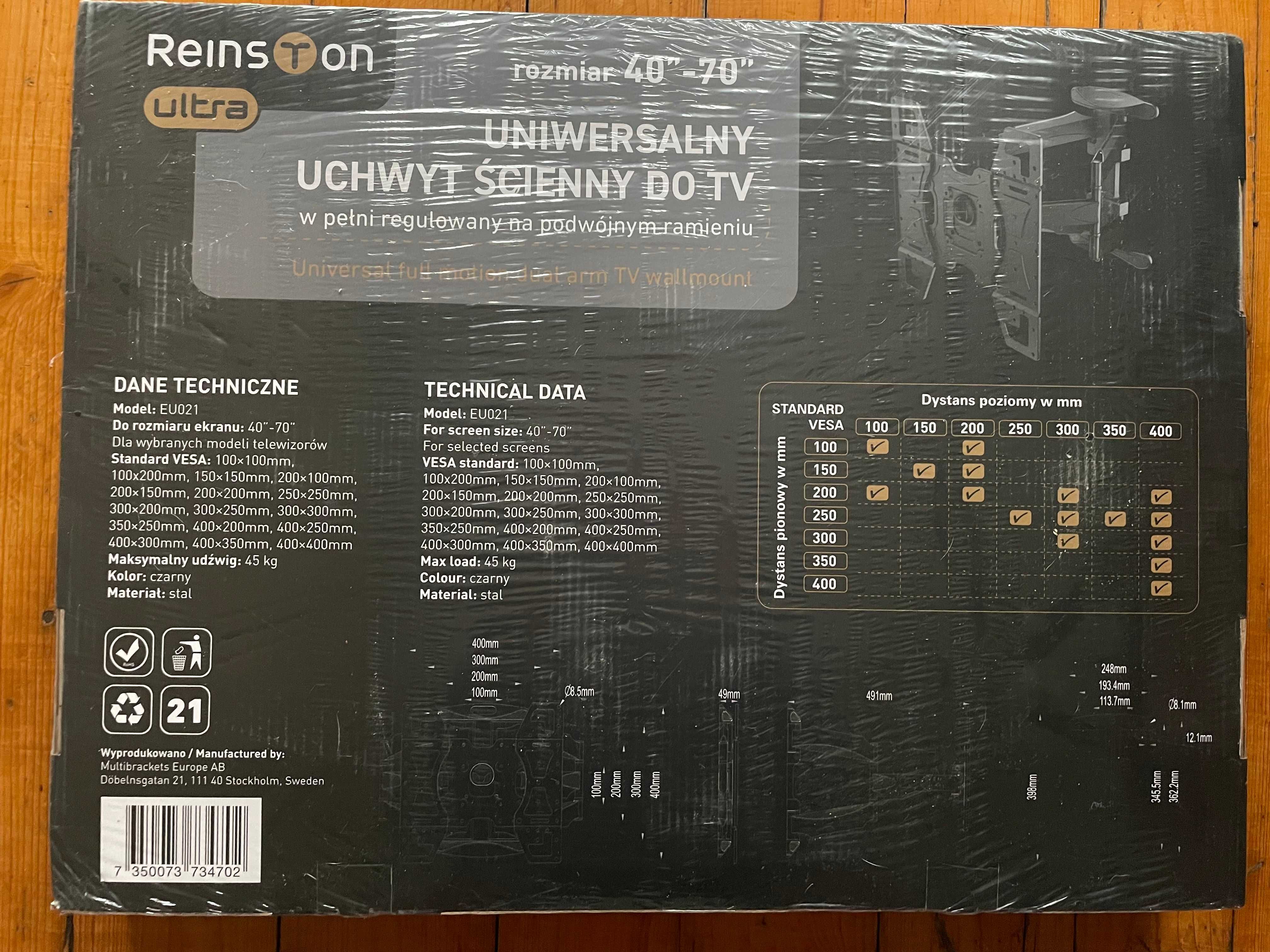 Uchwyt do telewizora Reinston Ultra EU021 40"-70"