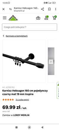 Karnisz heksagon 160 cm 3 sztuki