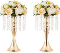 Złote wazony na wesele, kryształy stojak na kwiaty, wys. 35 cm [P31]