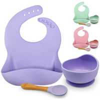 Набор детской силиконовой посуды 3 пред-та (тарелка, ложка, слюнявчик)