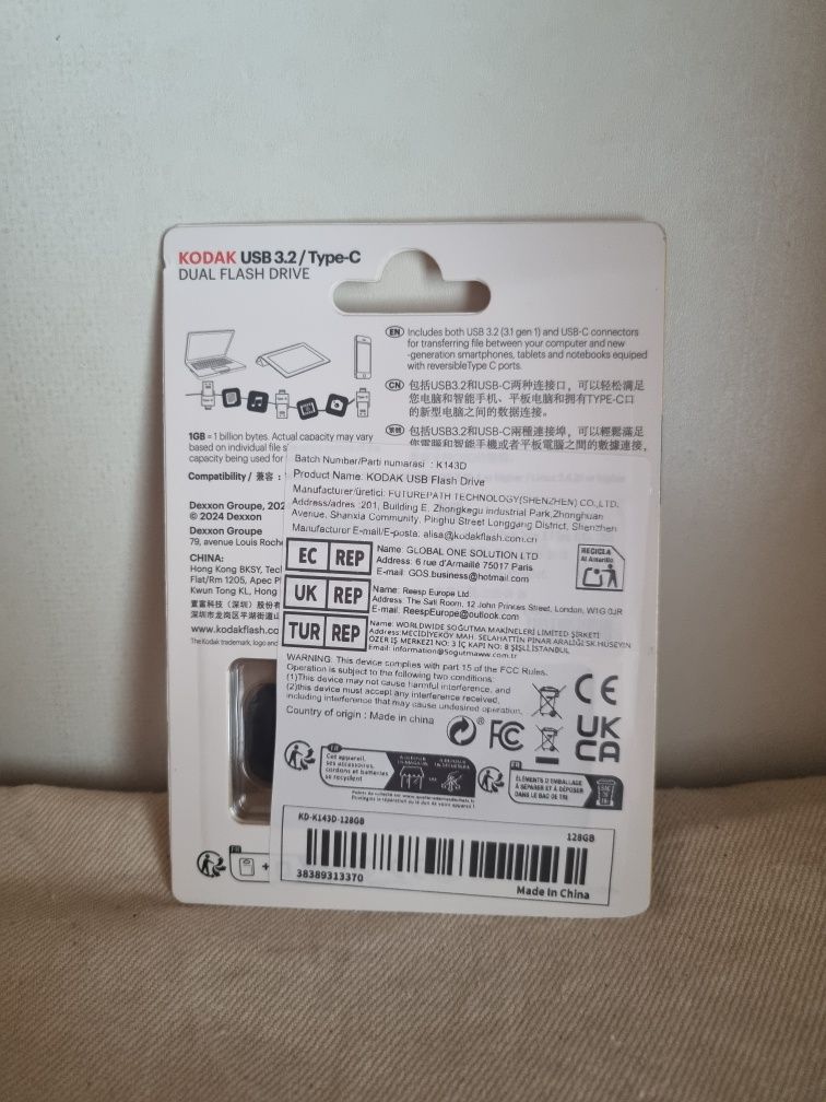 Накопичувач 128 gb Kodak K273 Флешка 2 в 1 USB 3.2 + Type-C OTG