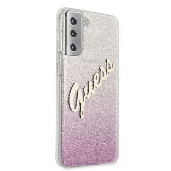 Etui Guess S21+ G996 Różowy Hardcase Glitter Gradient Script