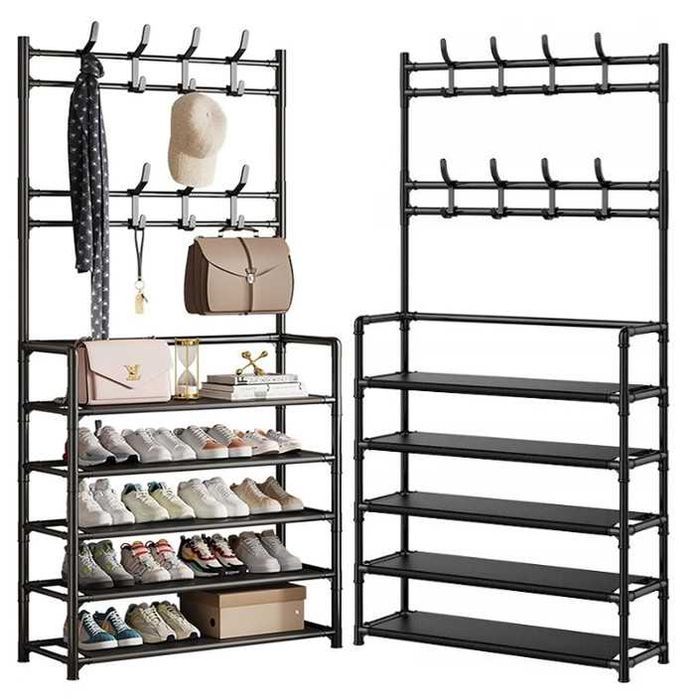 Wieszak na Ubrania Szafka Buty Stojący Stojak Podłogowy - Czarny