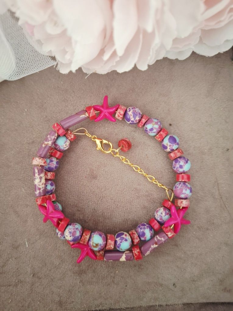 Naszyjnik handmade choker z naturalnych kamieni jaspis cesarski turkus