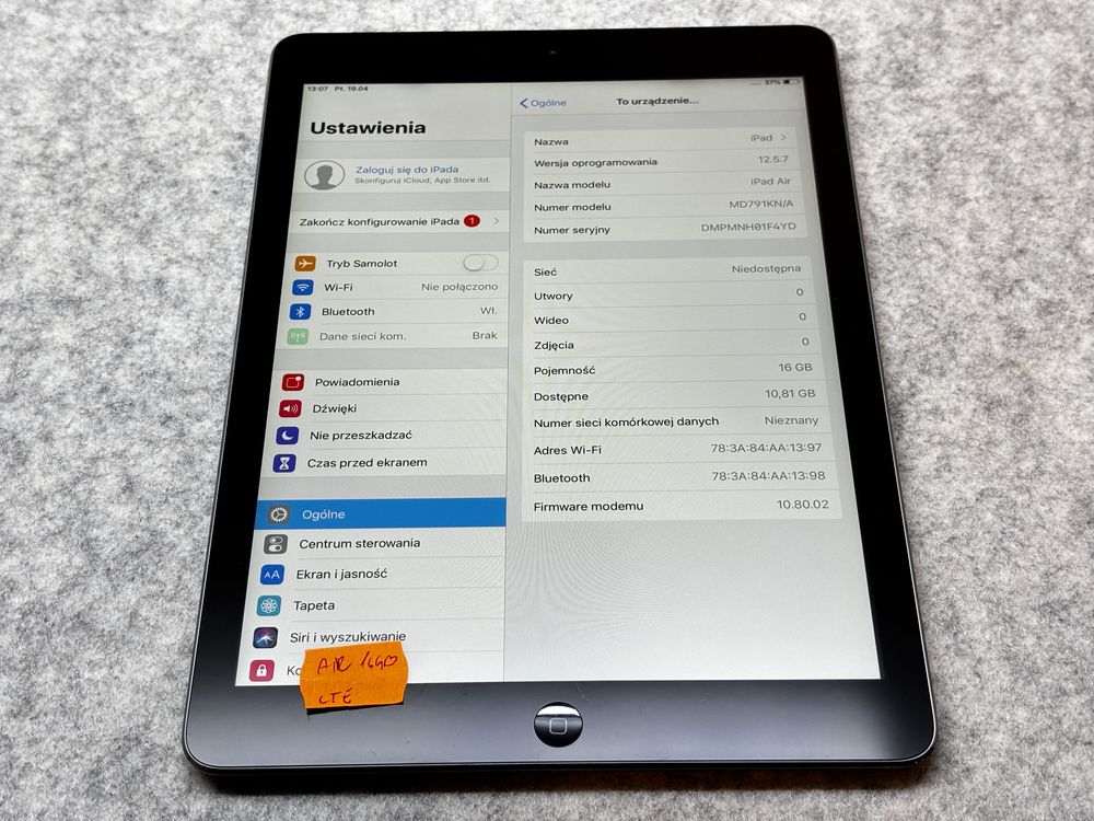 Ipad Air /SIM/  16GB / a1475 / Brak blokad / ladny / okazja