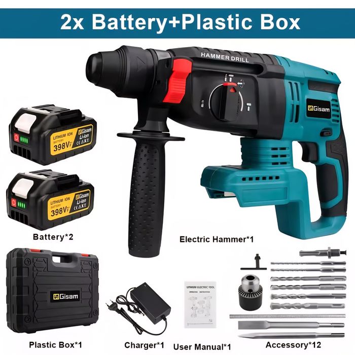 Bezszczotkowa wiertarko wkrętarka udarowa Gisam z akumulatorami