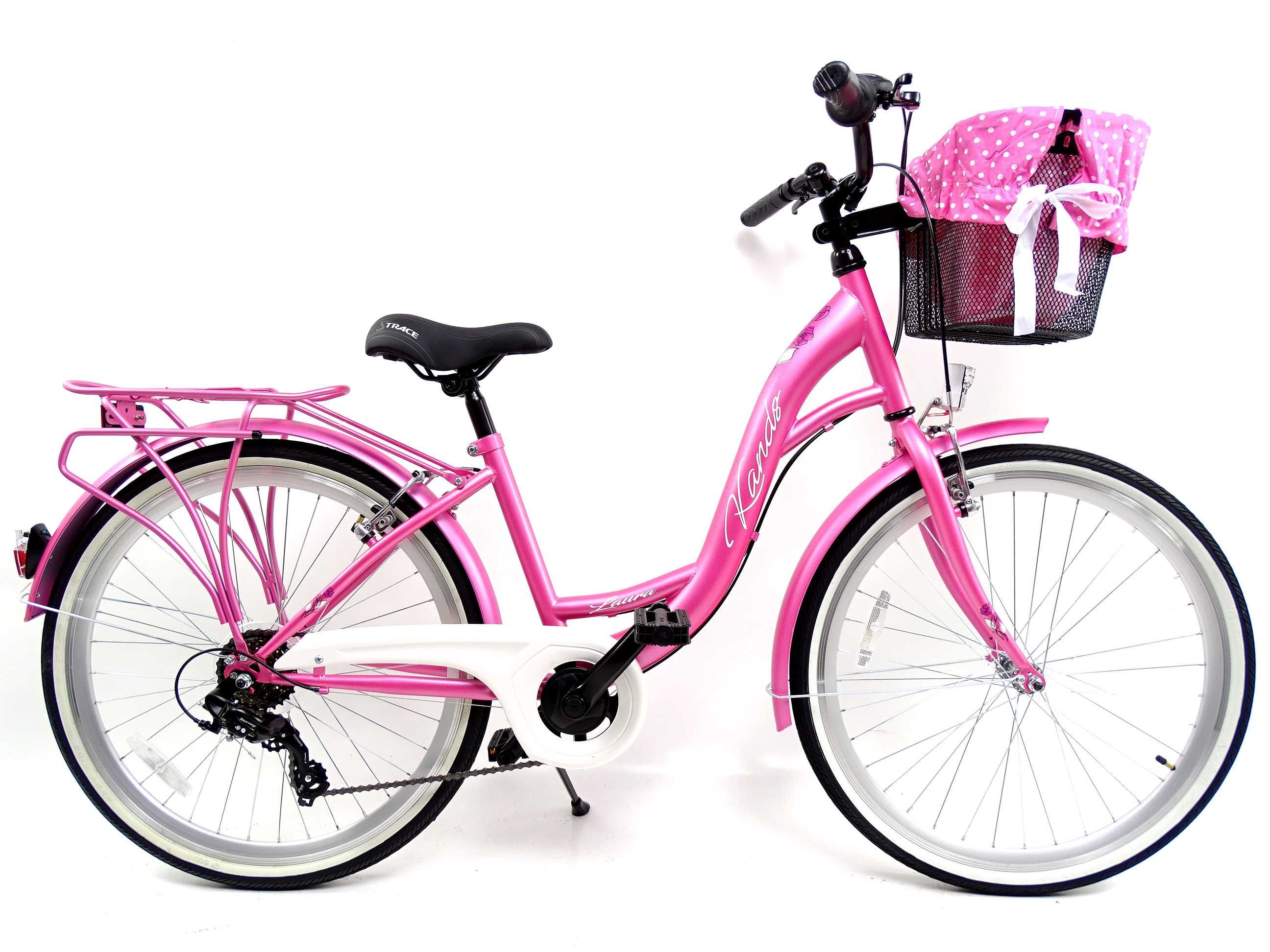 Rower dziewczęcy 26'' LAURA 6 biegowy SHIMANO róż 3xkolor gratisy