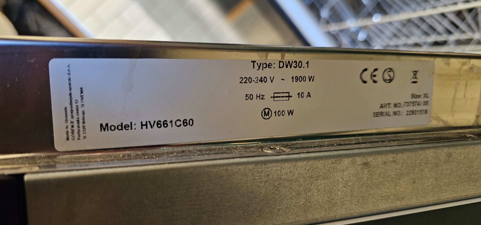 Uszkodzona zmywarka Hisense HV661C60 części (do zabudowy)