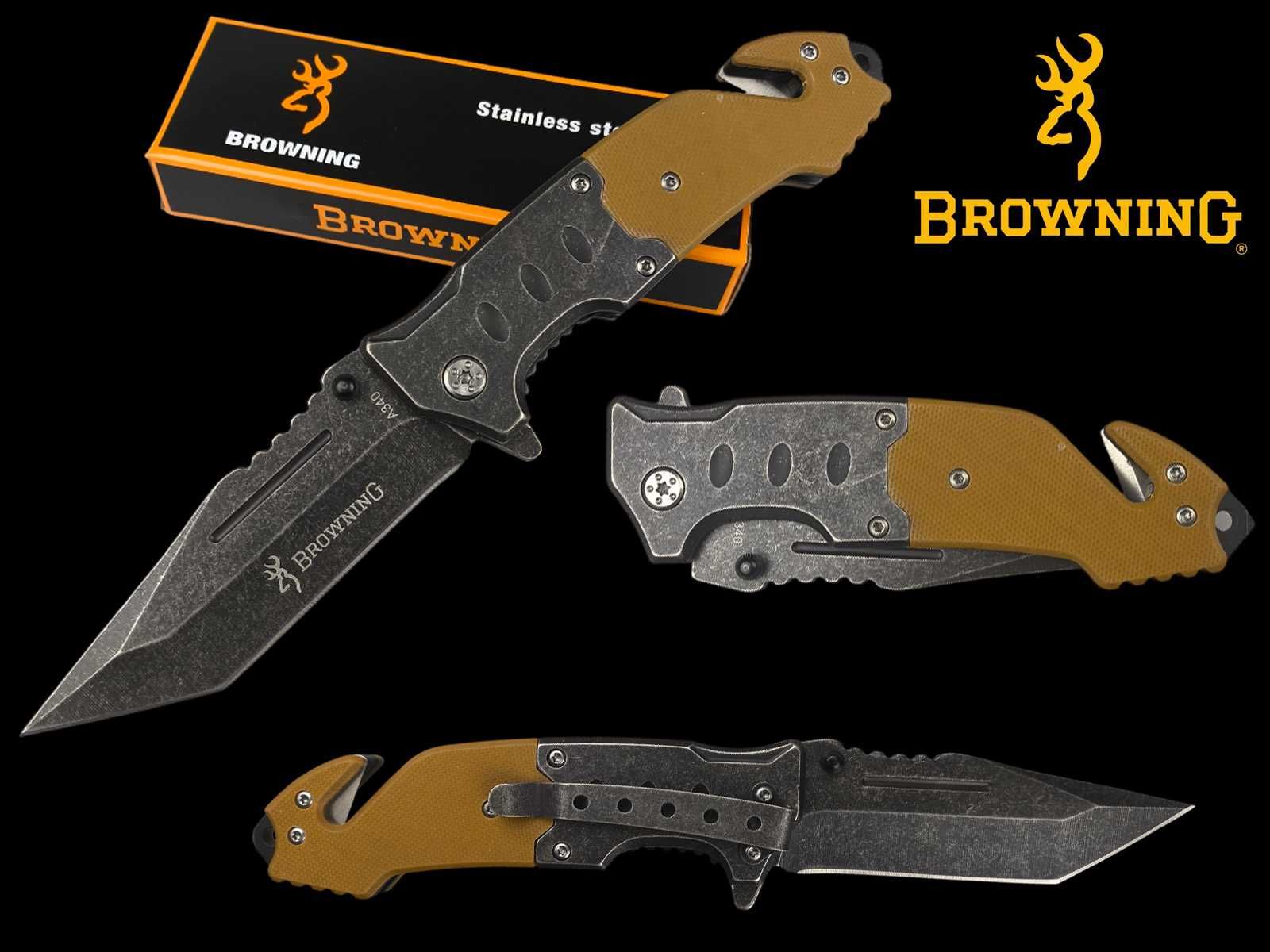 Nóż scyzoryk TAKTYCZNY BROWNING survival myśliwski TANTO BR3