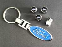 ** NOWY Breloczek FORD + Nakrętki na wentyle srebrne komplet tuning