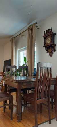Drewniany stół i zestaw 6 krzeseł - okres międzywojenny