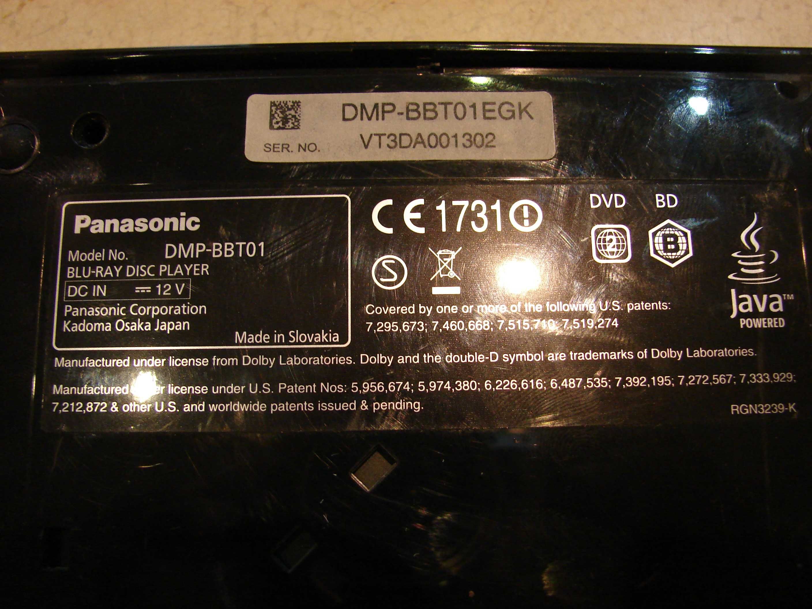 Odtwarzacz DVD Blu Ray Panasonic model DMP-BBT01