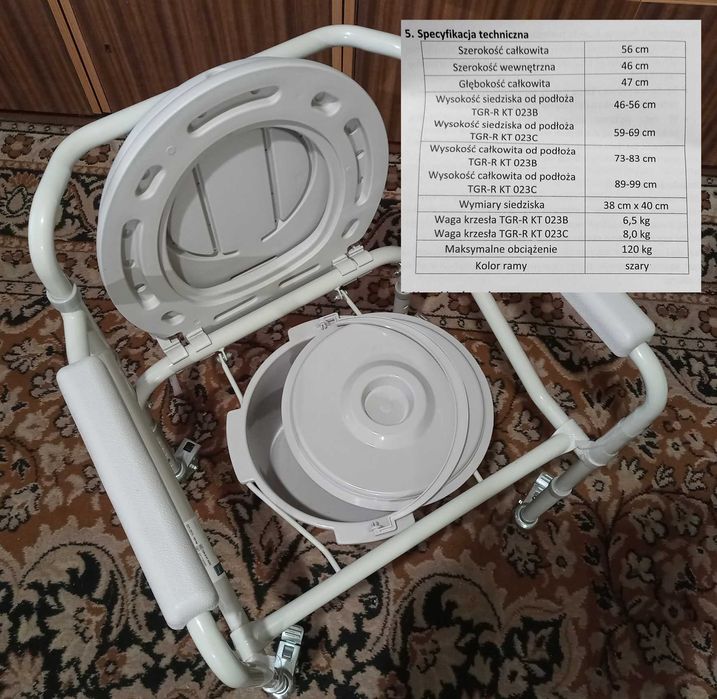 krzesło toaletowe składane na kółkach lekkie nieużywane