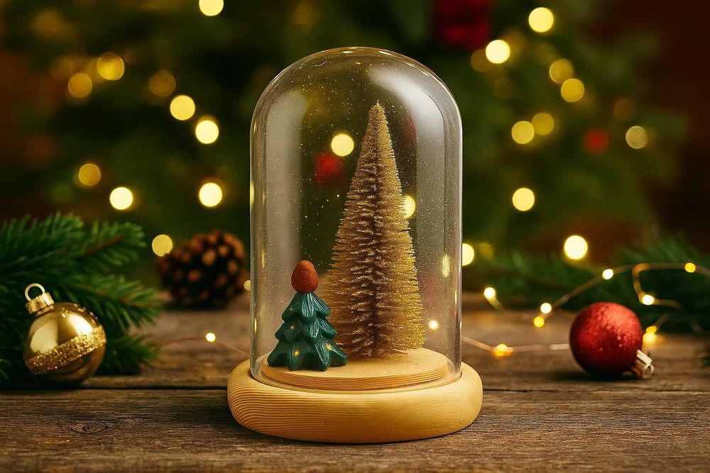 Новогодняя елка в стеклянной колбе с подсветкой. Декор, ночник подарок