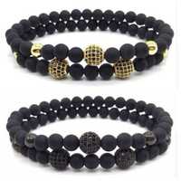 Conjunto de 2 Pulseiras Masculinas com Bola Micro Pave Zirconia