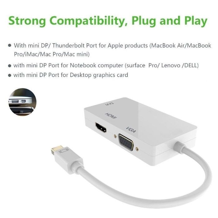 Thunderbolt Mini Display Port Para HDMI 4K DVI VGA