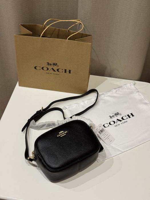 Сумка кросбоді Coach чорна шкіряна через плече crossbody сумочка mini