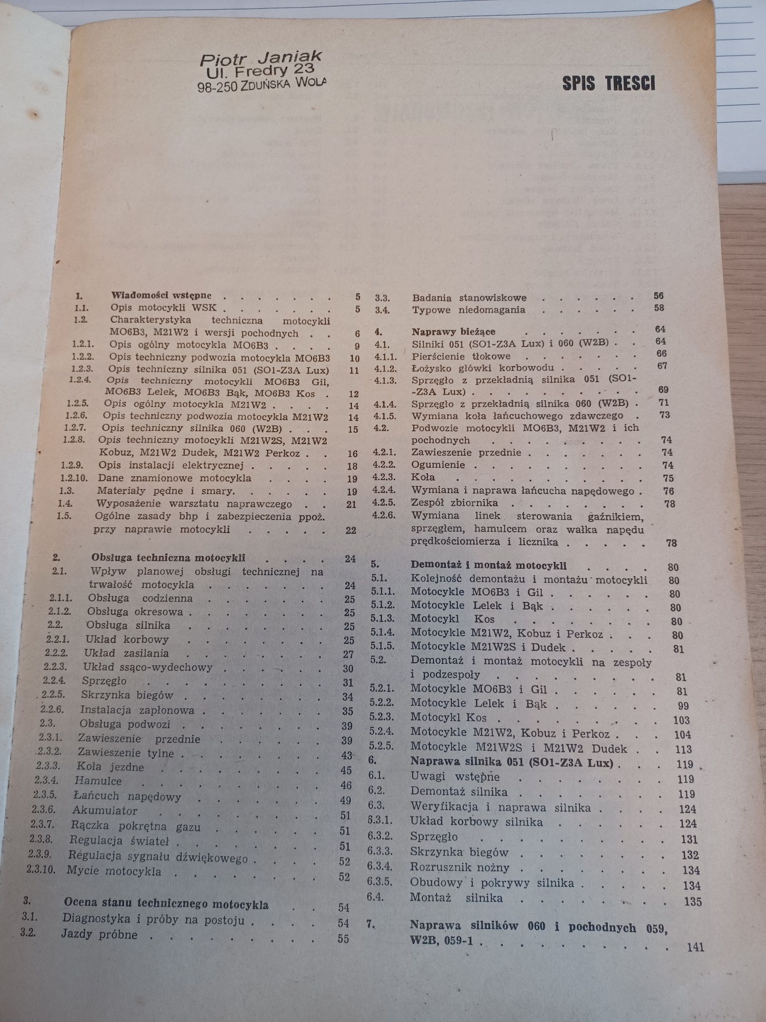 Instrukcja motocykla WSK M06B3,M21W2,M21W2S