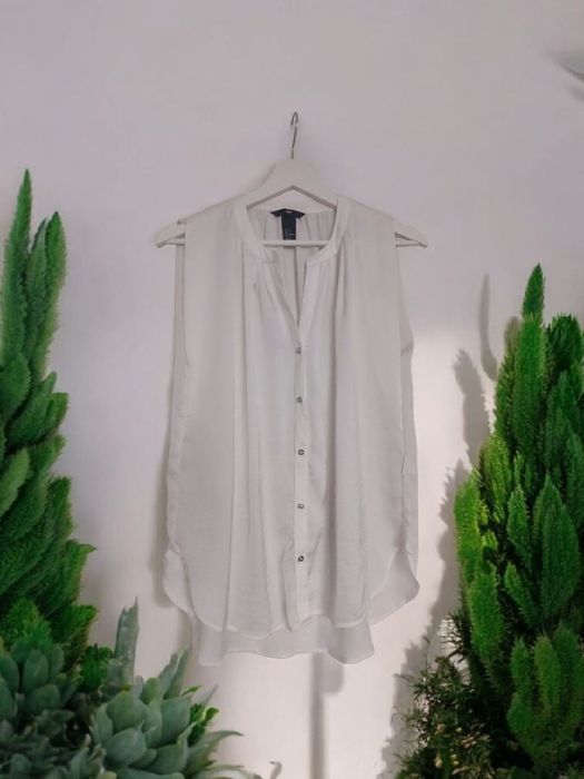 Biała długa koszula bez rękawów H&M delikatna przewiewna modna casual