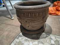 Donica ceramiczna  23x21 wzór grecki  + ceramiczna podstawka