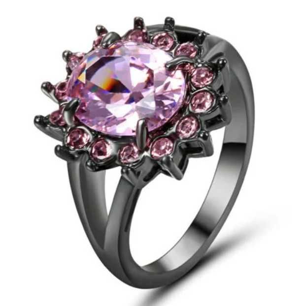 Anel preto com zircónias Rosa
