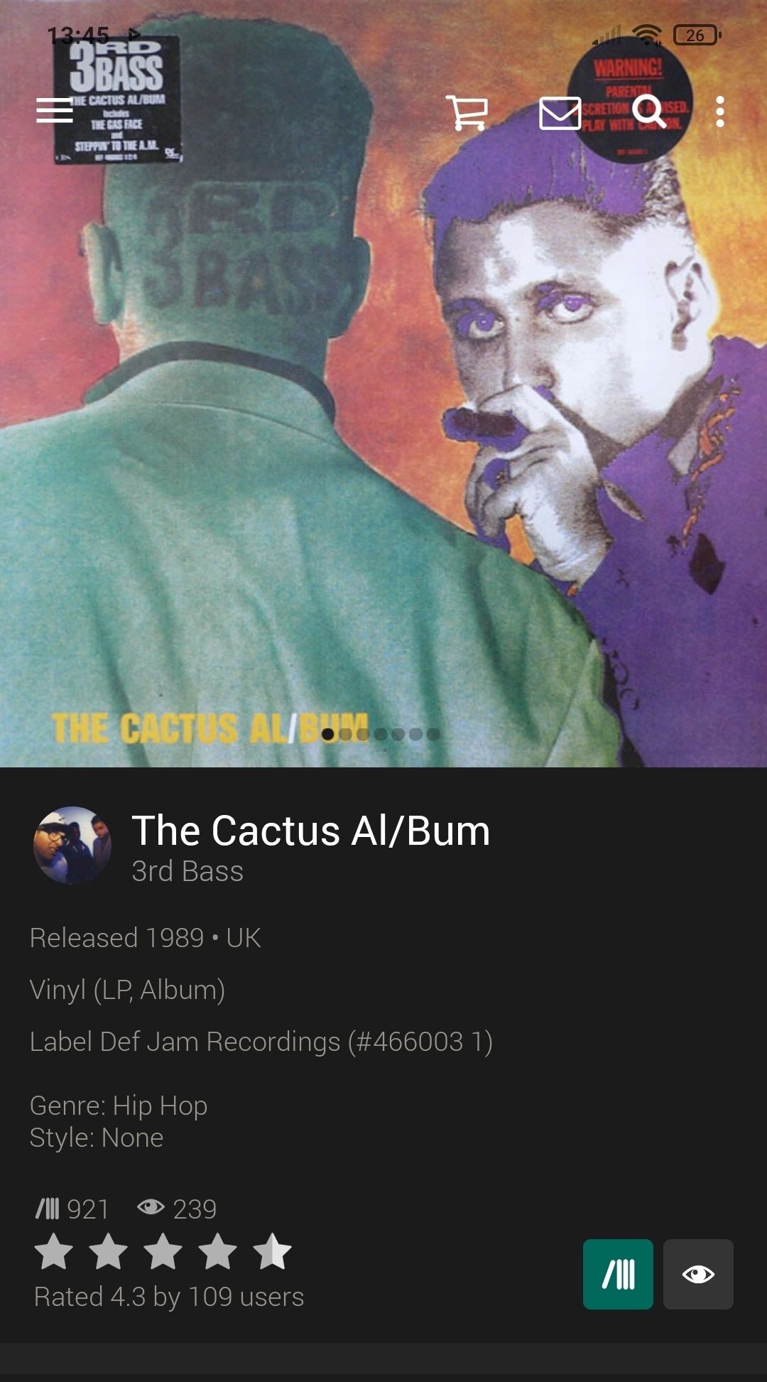 3rd Bass The Cactus Al/Bum LP Album Def Jam Records UK 1989 Hip Hop