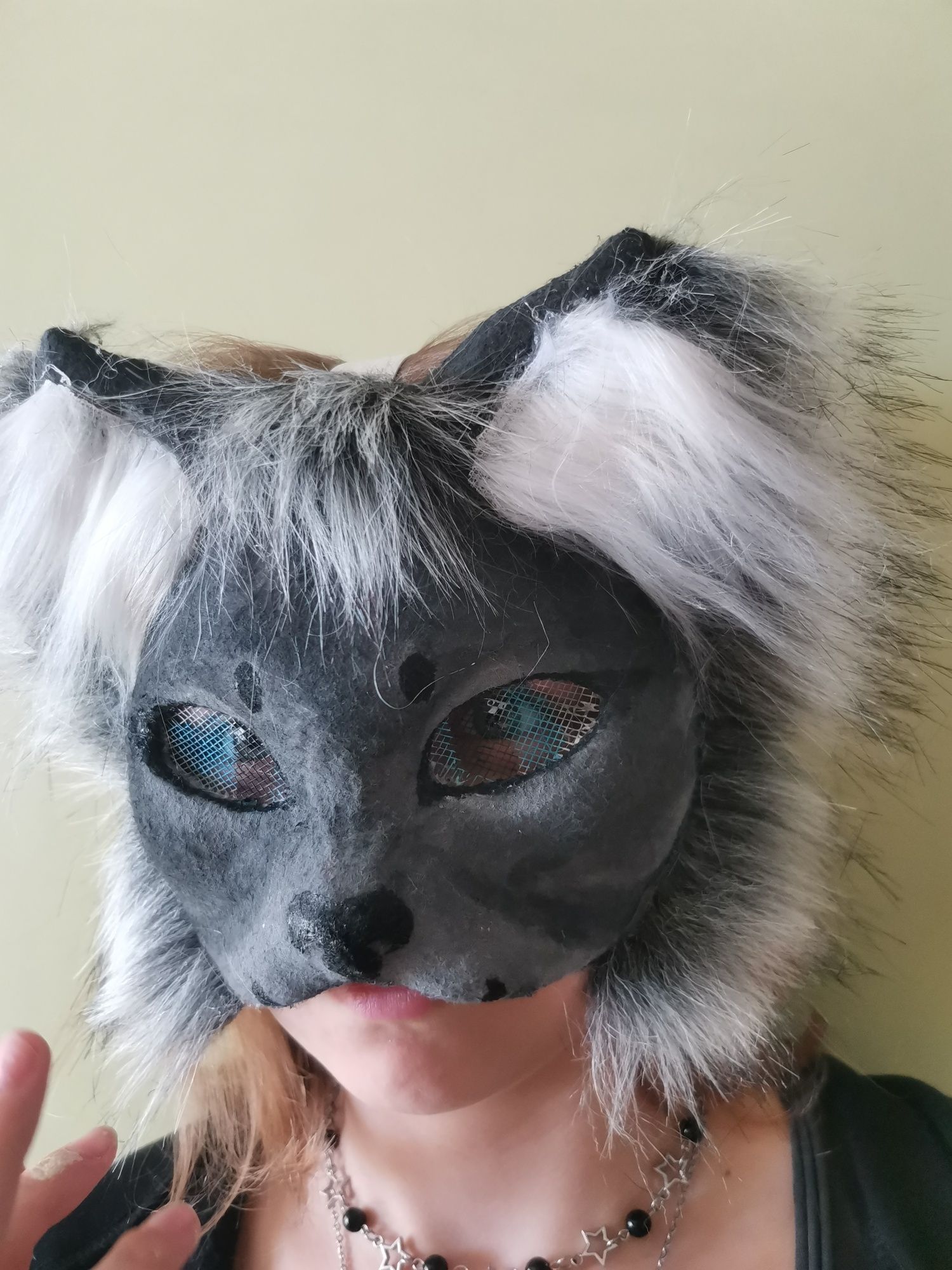 Szara maska Handmade Therian Furry mask kot