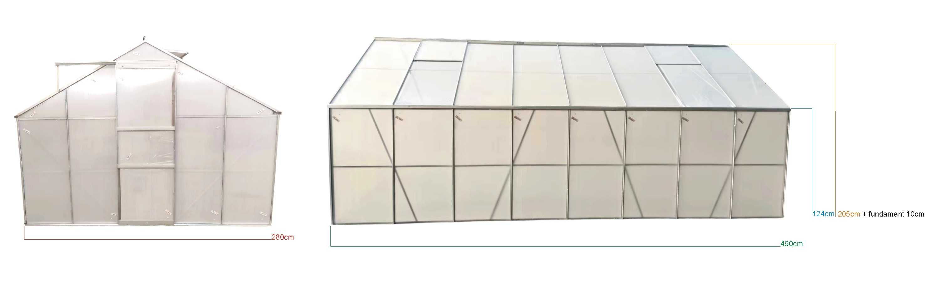 SZKLARNIA OGRODOWA z fundamentem poliwęglan 4mm 4,9x2,8m 13,7m2 5x8