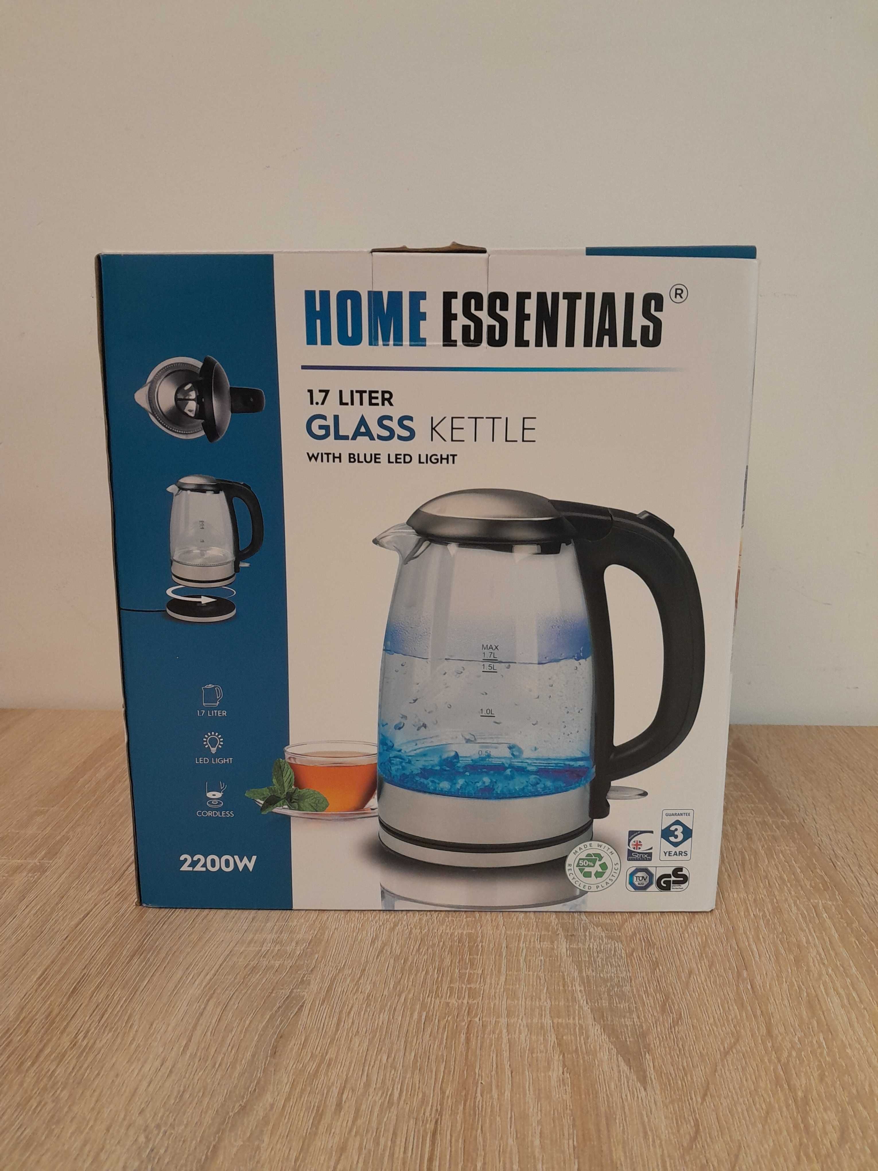 Nowy szklany czajnik, bezprzewodowy, 2200 wat, Home Essentials