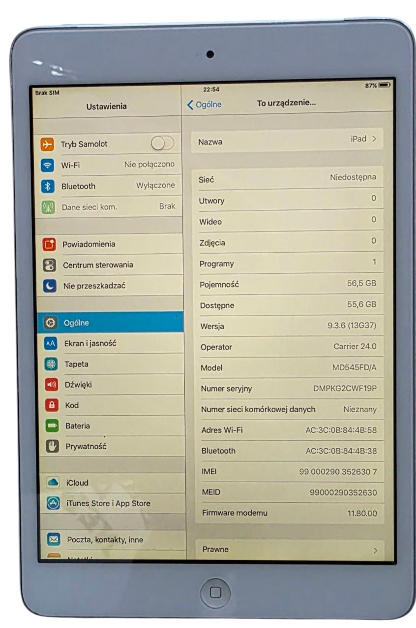 Apple iPad Mini A1455 7.9-in 64GB Wi-Fi+Cellendar MD543- BEZ BLOKADY!