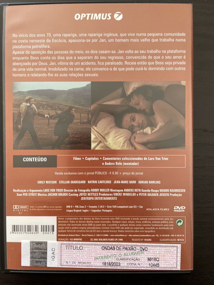 DVD Ondas de Paixão, de Lars von Trier