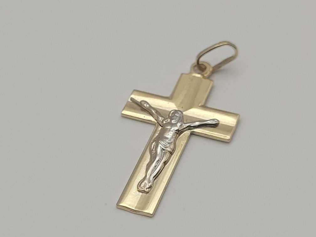 Nowy złoty krzyżyk złoto próby 585, Jezus Chrystus ocechowany