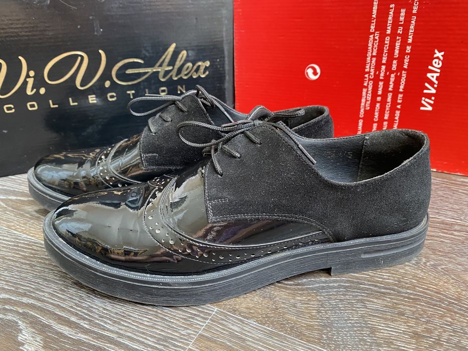 Жіночі оксфорди нат лак+замша р39/25 см устілка (ідеал стан)