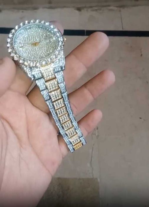 Relógio de Quartzo Cintilante Gelado de Luxo